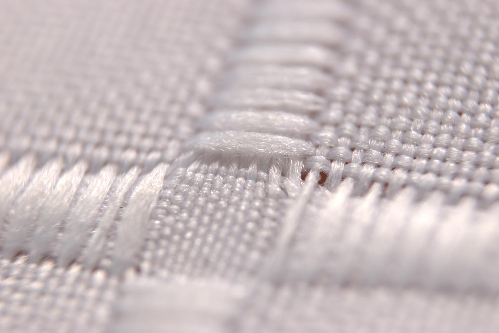 Close detail of satin stitch on cotton